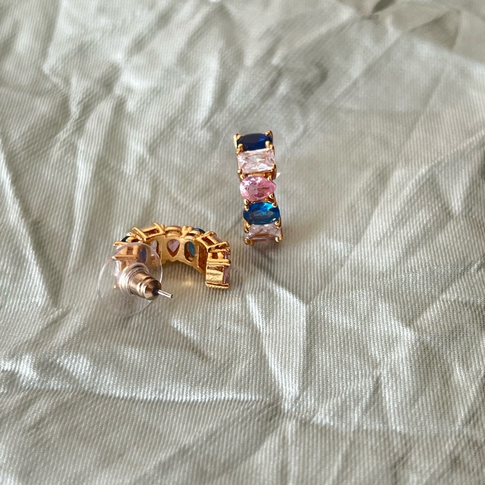 Gold Multicolor Stone Huggie Earrings - Women Jewelry